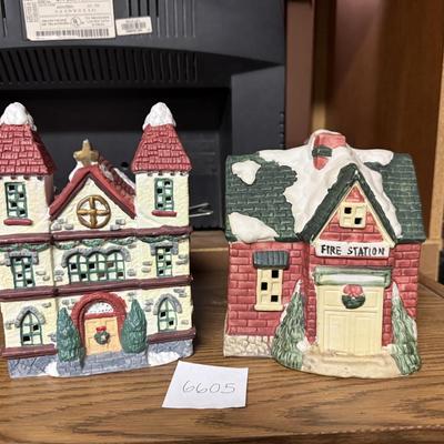 Christmas villagers church & fire station