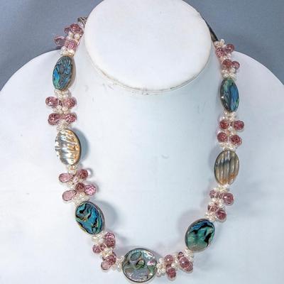 BEAUTIFUL ABALONE NECKLACE W/ STERLING FINDINGS