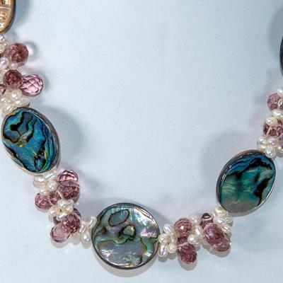 BEAUTIFUL ABALONE NECKLACE W/ STERLING FINDINGS
