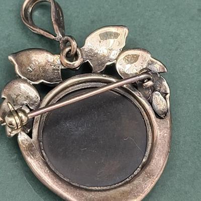 Victorian-Style Sterling Marcasite Onyx Earrings & Cameo Brooch 17.1gr