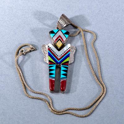NATIVE AMERICAN "ZUNI" PENDANT WITH STERLING CHAIN BY "RAYMOND GASPER"