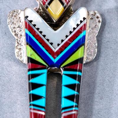 NATIVE AMERICAN "ZUNI" PENDANT WITH STERLING CHAIN BY "RAYMOND GASPER"