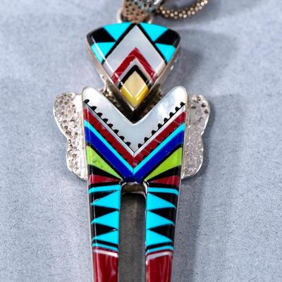 NATIVE AMERICAN "ZUNI" PENDANT WITH STERLING CHAIN BY "RAYMOND GASPER"