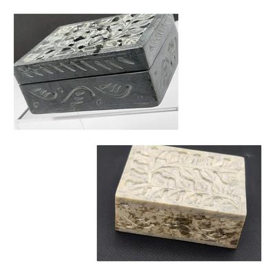 Two Soapstone Carved Trinket Boxes