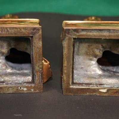 PAIR OF BRASS OWL BOOKENDS/ RESTING ON BRASS BOOKS/ 6 3/4"