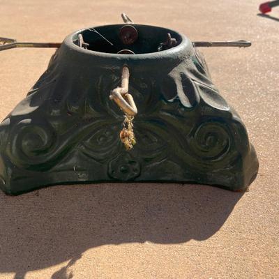 Vintage Christmas Tree Stand, Cast Iron Green Painted Christmas Tree Stand