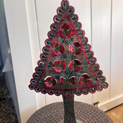 Mexican Folk Art Hand Painted Punched Tin Christmas tree