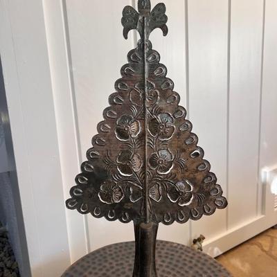 Mexican Folk Art Hand Painted Punched Tin Christmas tree