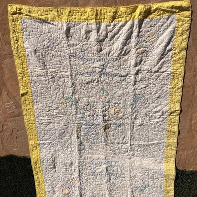 Handmade Crib Quilt Reads "Bye Baby Bunting Daddy's Gone A Hunting"