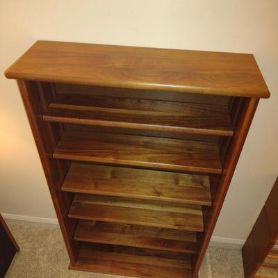 Small, Wooden Case with Adjustable Shelves- Approx 23 1/2" Wide, 7 3/4" Deep, 40" Tall