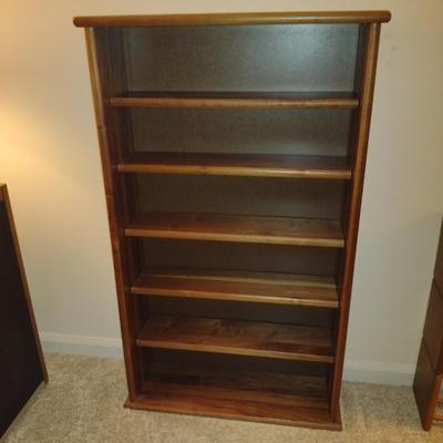 Small, Wooden Case with Adjustable Shelves- Approx 23 1/2" Wide, 7 3/4" Deep, 40" Tall