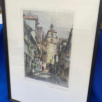 Signed Paul Geissler 1920 Original Etching Street Scene Framed