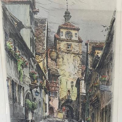 Signed Paul Geissler 1920 Original Etching Street Scene Framed
