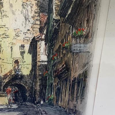 Signed Paul Geissler 1920 Original Etching Street Scene Framed