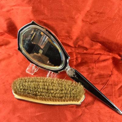 Art Deco Hand Mirror & Brush Set plus Powder Box