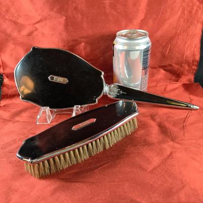Art Deco Hand Mirror & Brush Set plus Powder Box