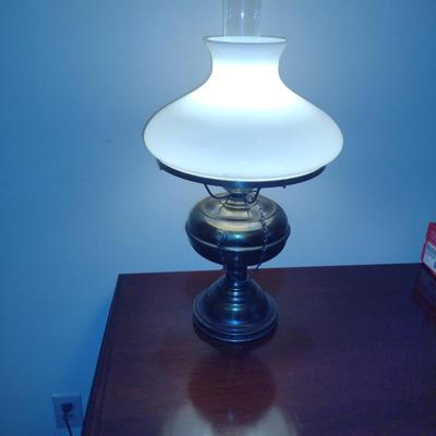 Electrified Oil Lamp Style Table Top Lamp with Glass Shade- Approx 20" Tall