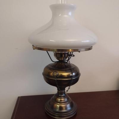 Electrified Oil Lamp Style Table Top Lamp with Glass Shade- Approx 20" Tall