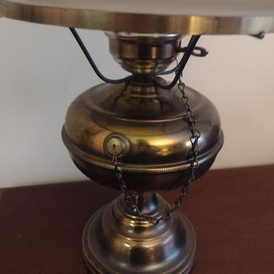 Electrified Oil Lamp Style Table Top Lamp with Glass Shade- Approx 20" Tall