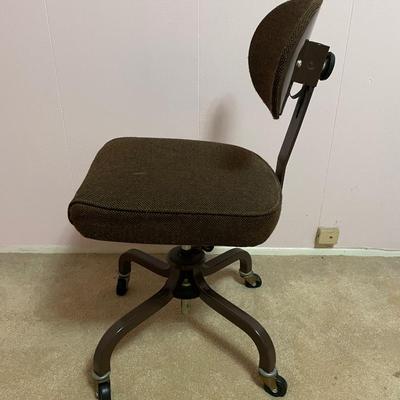 Vintage Fabric Covered Swivel Office Chair on Wheels