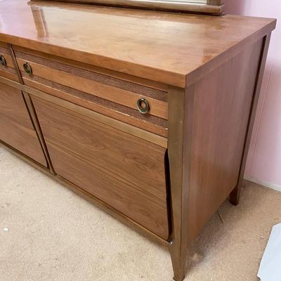 Vintage 6-Drawer Wood Dresser with Mirror Walnut Mid Century