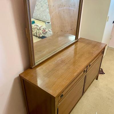Vintage 6-Drawer Wood Dresser with Mirror Walnut Mid Century