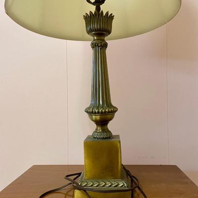 Antique Table Lamp - Heavy Brass & Marble Base - Hollywood Regency Style