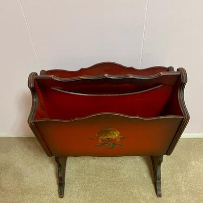Vintage Cherry Wood Magazine Rack