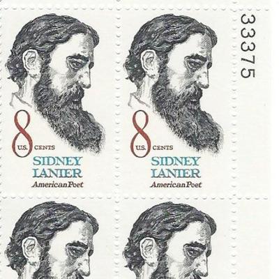 Sidney Lanier American Poet Plate Block