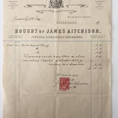  Jeweler James Aitchison signed invoice