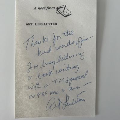 Art Linkletter signed note