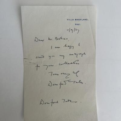 Author Dornford Yates personal note