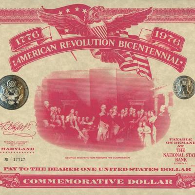 American Revolution Bicentennial Commemorative One Dollar Certificate/First Day Cover, Maryland