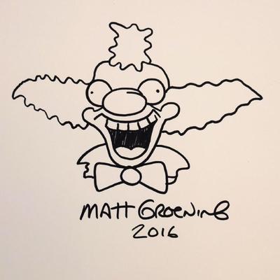 Krusty The Clown drawn and signed sketch 
