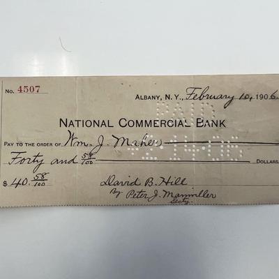 Governor of New York David B. Hill 1906 check 