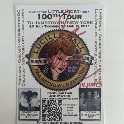 Joe Mayer signed Lucille Ball 100th Birthday Celebration card 