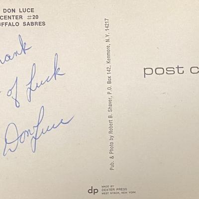 Buffalo Sabres Don Luce signed postcard