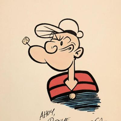 Popeye hand-drawn sketch signed by Bud Sagendorf