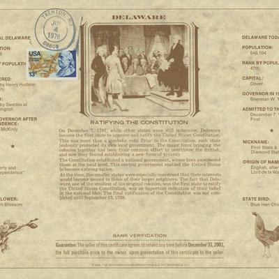 American Revolution Bicentennial Commemorative One Dollar Certificate - Delaware