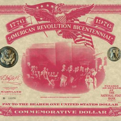 American Revolution Bicentennial Commemorative One Dollar Certificate, Maryland