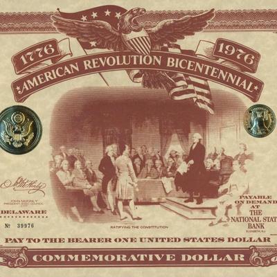American Revolution Bicentennial Commemorative One Dollar Certificate, Delaware