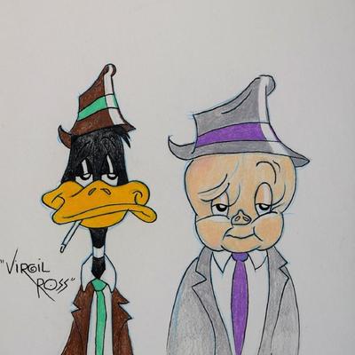 Daffy Duck & Porky Pig sketch signed by Virgil Ross