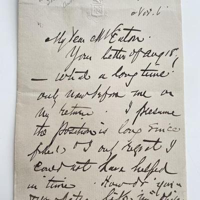Author Francis Hopkinson Smith signed letter