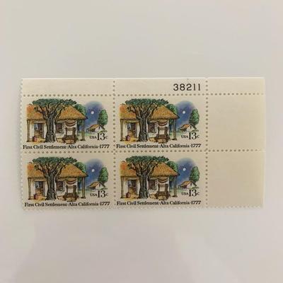 1977 13c First Civil Settlement: Alta, California Plate Block of Stamps