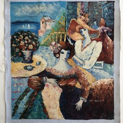 Ladies Taking Tea by the Sea Original original painting on canvas