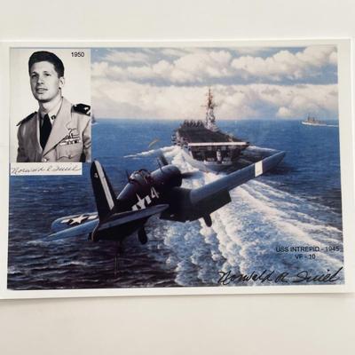 U.S. Navy ACE Norwald Quiel signed U.S.S. Intrepid photo