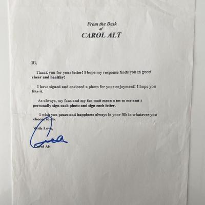 Carol Alt signed letter