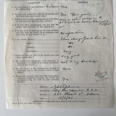 Admiral George Stephens  signed Q&A form