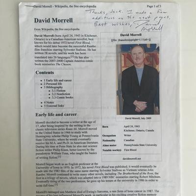 Best-selling  Rambo author David Morrell signed printed bio