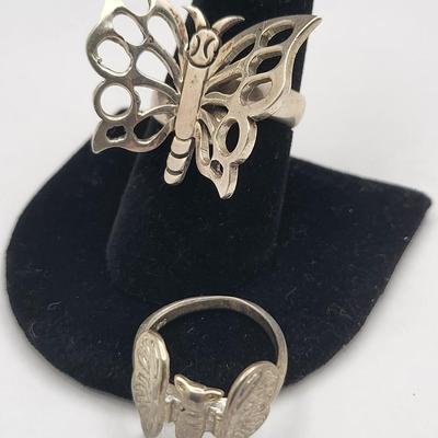 Two Silver Butterfly Rings